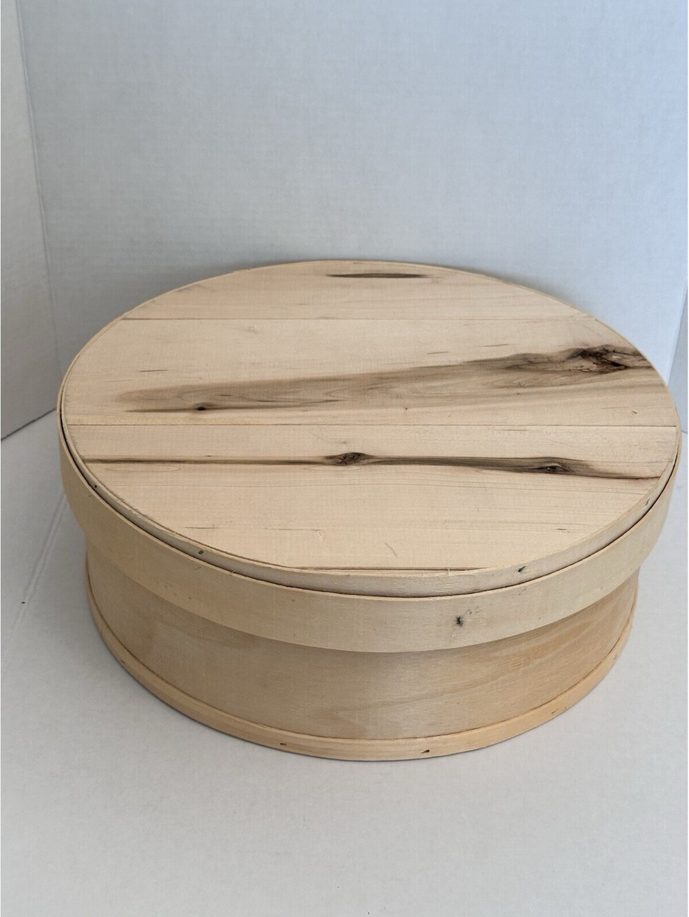 Vintage Dufeck Round Wooden Cheese Hat Box Crate w/lid Boho Rustic Decor